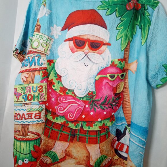 Hawaiian Shirts "Vacation is a state of mind" Size Large Santa Surf Beach Shirt - Picture 5 of 7